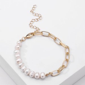 Shein - Pearl chain bracelet