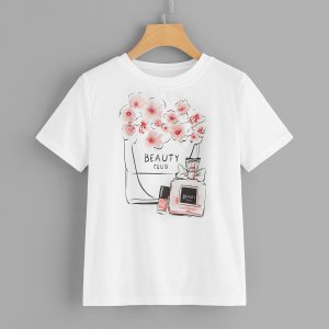 Shein - Perfume & letter graphic tee