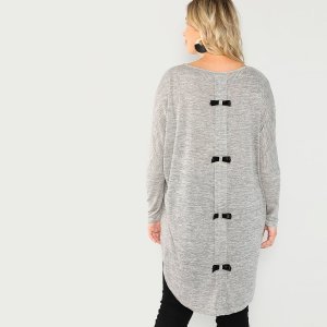 Plus Bow Detail Back High Low Heathered Knit Tee