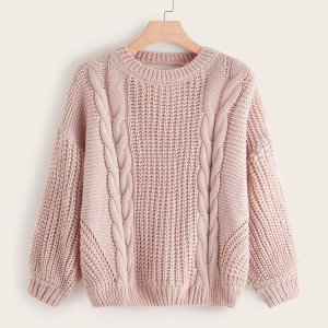 Plus Cable Knit Keyhole Back Sweater