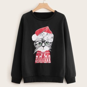 Shein - Plus cartoon & christmas new year print sweatshirt