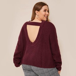 Plus Cutout Back Drop Shoulder Sweater