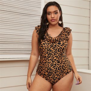 Plus Leopard Tiered Layer One Piece Swimsuit