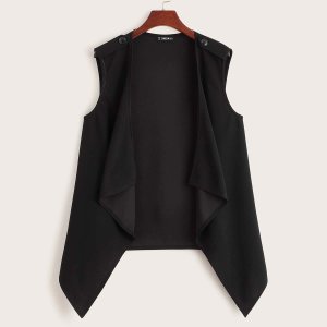 Shein - Plus solid waterfall vest coat