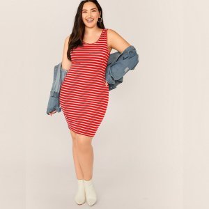 Shein - Plus striped print bodycon tank dress
