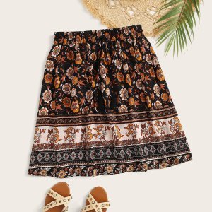 Shein - Plus tribal floral drawstring waist skirt