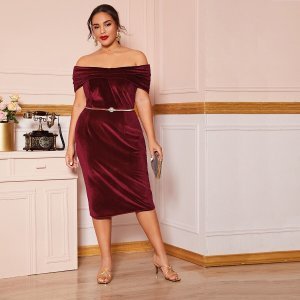 Shein - Plus velvet fitted convertible dress without belted