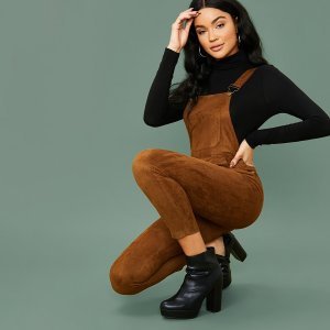 Shein - Pocket front suede overall jumpsuit