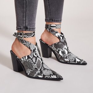 Shein - Point toe snakeskin print ankle strap chunky heels
