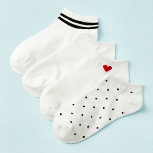 Polka Dot & Heart Pattern Ankle Socks 4pairs