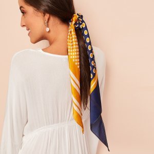 Shein - Polka dot & stripe pattern scrunchie scarf