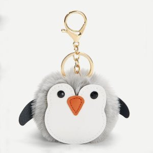 Pom-pom Decorated Penguin Shaped Keychain
