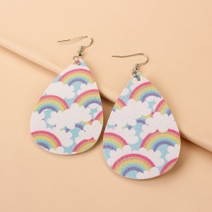 Shein - Rainbow pattern water drop earrings