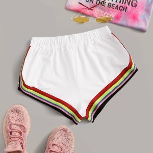 Rainbow Striped Elastic Waist Sports Shorts