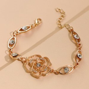 Shein - Rhinestone engraved rose decor bracelet