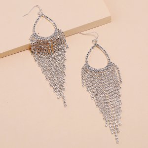 Shein - Rhinestone tassel decor drop earrings