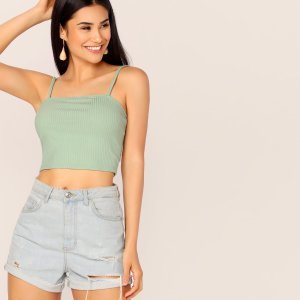 Shein - Rib-knit form fitted cami crop top