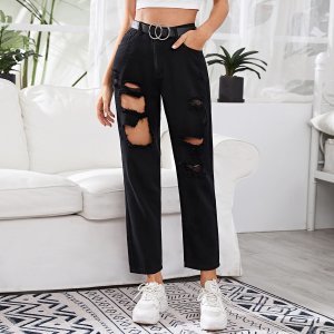 Ripped Detail Jeans Without Belt