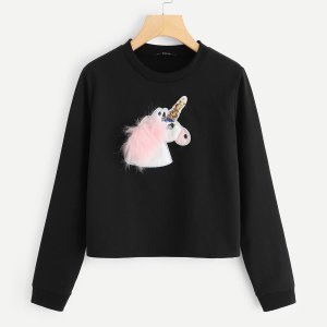 Shein - Round neck unicorn applique sweatshirt