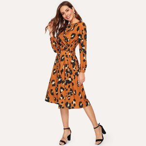 Ruched Detail Split Side Leopard Dress
