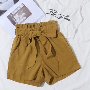 Shein - Ruffle waist belted patch pocket shorts