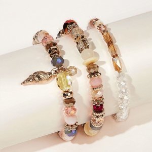 Shein - Shell charm beaded bracelet 3pcs