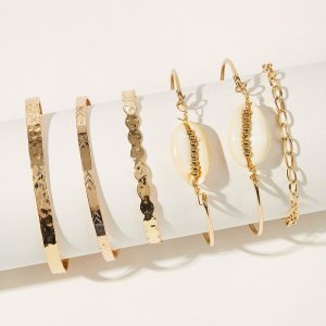 Shein - Shell decor cuff bracelet 6pcs