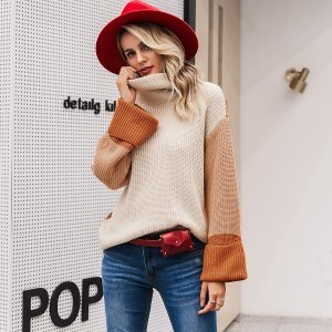 Simplee Colorblock High Neck Drop Shoulder Sweater