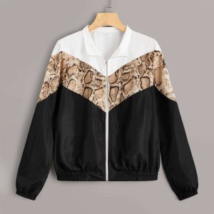 Shein - Snakeskin print colorblock zip up jacket