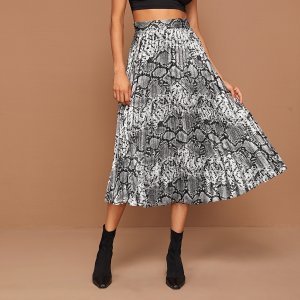 Snakeskin Print Pleated Skirt
