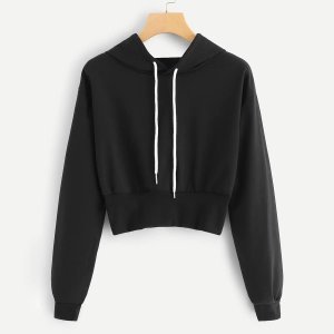 Shein - Solid drawstring hoodie