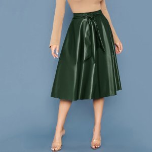 Shein - Tie waist pu leather skirt