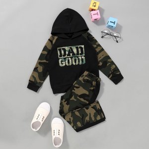 Toddler Boys Camo & Letter Graphic Hoodie With Pants