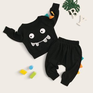 Toddler Boys Cartoon Graphic Patched Sweatshirt With Joggers