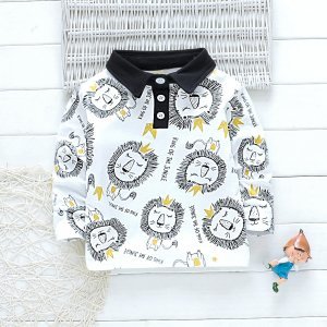 Toddler Boys Cartoon Lion Print Polo Shirt