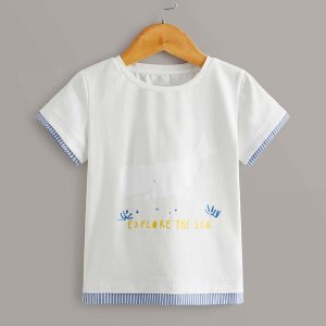 Toddler Boys Cartoon Whale Contrast Striped Tee