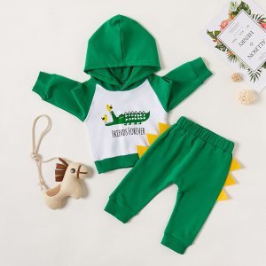 Toddler Boys Crocodile Print Hoodie With Patched Joggers