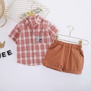 Toddler Boys Letter Embroidery Plaid Shirt & Shorts