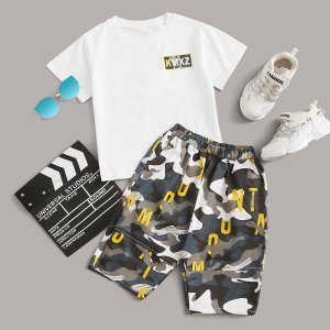 Toddler Boys Letter Graphic Tee & Camo Pants