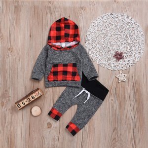 Toddler Boys Plaid Hoodie With Pants