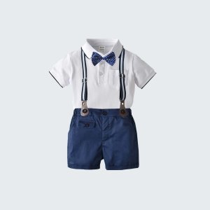 Shein - Toddler boys polo shirt with suspender shorts
