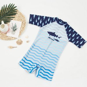 Toddler Boys Wave & Shark Print One Piece Swimsuit