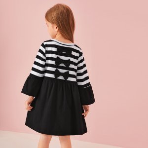Toddler Girls Bow Back Color-block Striped Babydoll Dress