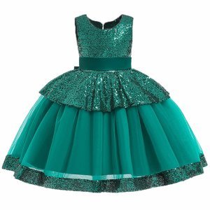 Toddler Girls Contrast Sequin Big Bow Back Gown Dress
