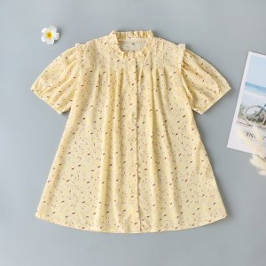Toddler Girls Ditsy Floral Print Puff Sleeve Frill Trim Dress