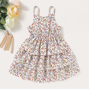 Shein - Toddler girls ditsy floral tiered layer cami dress