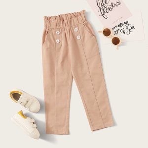 Shein - Toddler girls double button paperbag waist pants