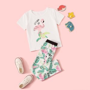 Shein - Toddler girls flamingo print tee with leggings
