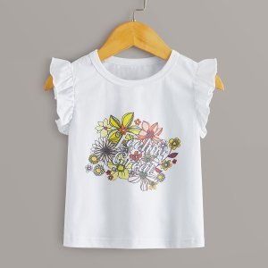 Toddler Girls Floral Print Frill Cuff Tee
