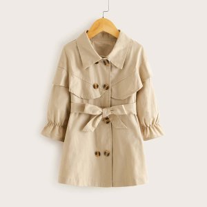 Toddler Girls Flounce Sleeve Belted Trench Coat